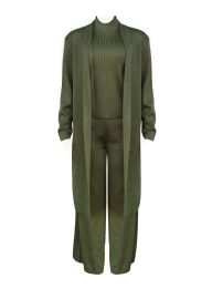 12 Bulk Womens 3-Piece Ribbed Knit Loungewear Set In Olive Sizes S/m And L/xl