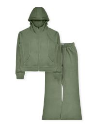 12 Bulk Womens ZiP-Up Jacket & WidE-Leg Pants Set Assorted Sizes S-Xl, Green