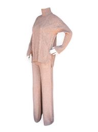 12 Bulk Womens Cable Knit Lounge Set Assorted Sizes S/m And L/xl In Beige