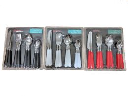 12 Bulk 16 Piece Flatware With Plastic Handles