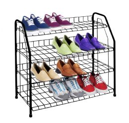 6 Bulk 4 Tier Wire Enamel Coated Steel Shoe Rack, Black