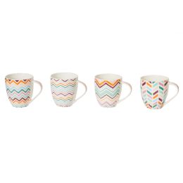 24 Bulk 17.5 Oz. Set Of 4 ChevroN-Printed Ceramic Mug, Assorted Colors