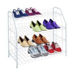 6 Bulk 4 Tier Wire Enamel Coated Steel Shoe Rack, White