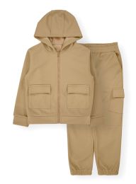 12 Bulk Boys Waffle Zip Hoodie And Jogger Set Sizes 6-16 Beige