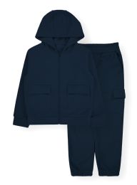 12 Bulk Boys Waffle Zip Hoodie And Jogger Set Sizes 6-16 Navy