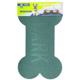 12 Bulk Mod Dog 24"x16" Bone Shaped Feeding Mat In Green With Bark Design