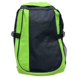 10 Bulk Two Tone Color Backpack With Side Bottle Holder And Side Clips In Green/black