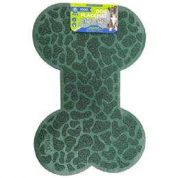 12 Bulk Mod Dog 24"x16" Bone Shaped Feeding Mat In Green With Spotted Design