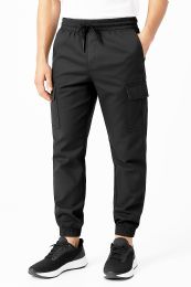 12 Bulk Mens Cotton Fleece Cargo Joggers In Black Assorted Sizes S-xl