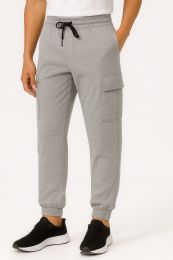 12 Bulk Mens Cotton Fleece Cargo Joggers In Heather Gray Assorted Sizes S-xl