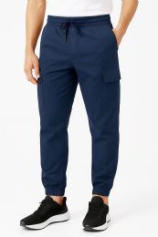 12 Bulk Mens Cotton Fleece Cargo Joggers In Navy Assorted Sizes S-xl