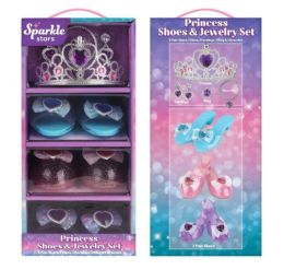 6 Bulk Princess Shoes & Jewelry Set - Pink/purple/ Blue 3 Pair