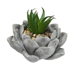 12 Bulk Lotus Shaped Faux Succulent Planter With Decorative Pebbles