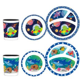 144 Bulk Dinnerware Melamine Kids 144pc Shipper Ocean/space 5.25in Bowl/8oz Cup/8.25in 3section Plate
