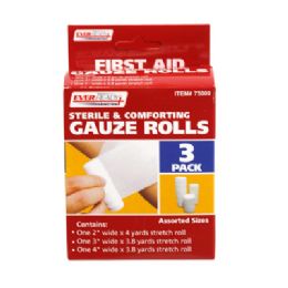 36 Bulk Gauze Rolls 3pack Assorted Sizes Sterile 1-2x4,1-3x3.8,1-4x3.8 Everready Boxed Peggable
