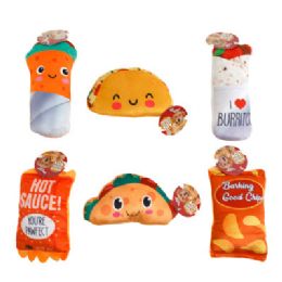 48 Bulk Dog Toy Plush Squeaker 6 Assorted Foods In Pdq Ref #p34930