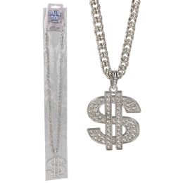 72 Bulk Dollar Sign Necklace Silver 30"