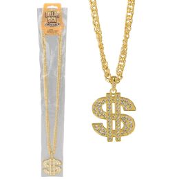72 Bulk Dollar Sign Necklace Gold 30"