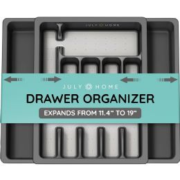 12 Bulk Gray Plastic Expandable Kitchen Drawer Organizer - July Home