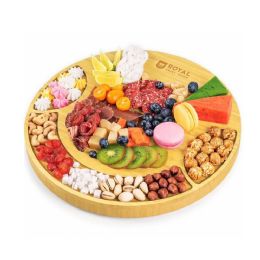 8 Bulk 13.5" Rnd Bamboo Cheese Board W3pc Cutlery Set - Royal Craft Wood