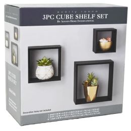 2 Bulk 3pc Black Wood Cube Shelf Set, 3-Asst Size Real Living