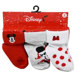 60 Bulk 6pk 12-24m Minnie Mouse Xmas Turn Cuff Socks