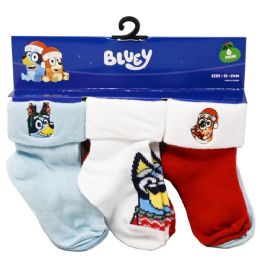 60 Bulk 6pk 12-24m Boys Bluey Cheers To Xmas Turn Cuff Socks