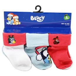 60 Bulk 6pk 12-24 Bluey Christmas Turn Cuff Socks