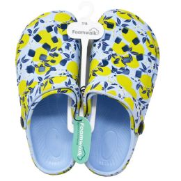 12 Bulk Women Yellow Printed Eva Clogs Foamwalk 4-Asst Size