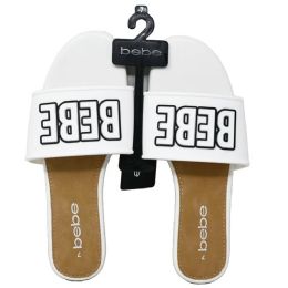 12 Bulk Women White Fashion Sandal Wrubber Bebe Logo 6-Asst Size