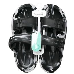 12 Bulk Women Blk/wht Marble Eva Sandal Dbl Buckle Foamwalk 4-Asst Size