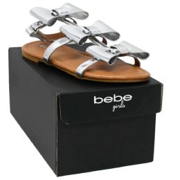 12 Bulk GIRLS SILVER FLAT SANDAL wOVERSIZED BOWS BEBE 6-ASST SIZE