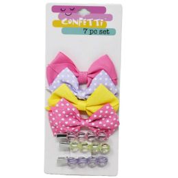 24 Bulk 7pc Bow Scrunchi Hair Accessory Set 2 Bows 3 Scrunchi Confetti