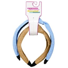 24 Bulk 2pc Raffia Denim Headbands Set Knotted Confetti