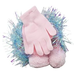 24 Bulk 2pc Girls Pink Earmuff Glove Set Confetti