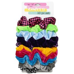 24 Bulk 10pc Visco Remix Hair Scrunchie Set Confetti