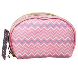 40 Bulk Pink Chevron Print Dbl Zipper Cosmetic Bag