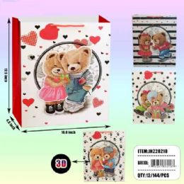 72 Bulk Valentine's 13x10 Gift Bag Love Bears