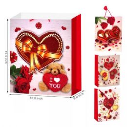 72 Bulk Valentine's 13x10 Gift Bags Assorted Hearts
