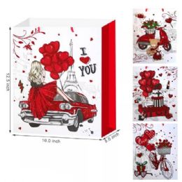 72 Bulk Valentine's 13x10 Gift Bags Paris