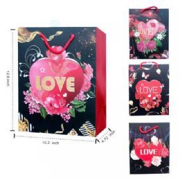 72 Bulk Valentine's Red Hearts 13x10 Window Gift Bag
