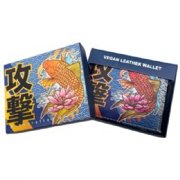 12 Bulk Faux Leather Bifold Wallet In Red And White With Anime Koi Fish Design