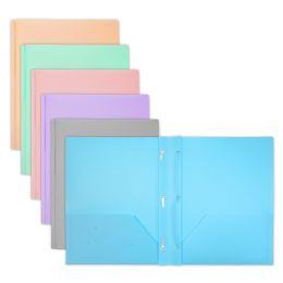 48 Bulk Pastel Color 2-Pocket Poly Portfolio W/ 3 Prongs