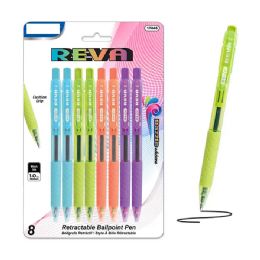 24 Bulk Reva Dazzle Black Retractable Pen with Cushion Grip 8-Pack