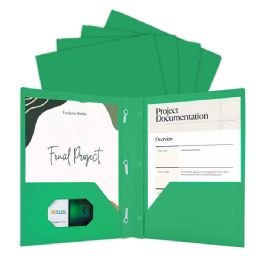 100 Bulk Green Color 2-Pockets Poly Portfolio W/ 3 Prongs