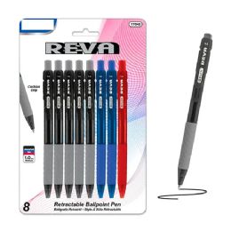 24 Bulk Reva Assorted Color Retractable Pen with Cushion Grip