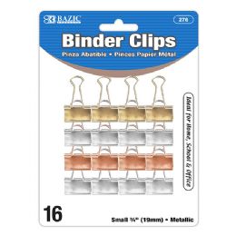 144 Bulk Small 3/4-inch (19mm) Assorted Color Metallic Binder Clip (16/pc)