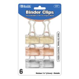 144 Bulk Medium 1 1/4-inch (32mm) Assorted Color Metallic Binder Clip (6/count)