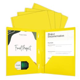 100 Bulk Yellow Color 2-Pockets Poly Portfolio W/ 3 Prongs