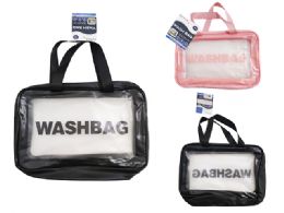 48 Bulk Wash Bag With Double Strap (black,pink)